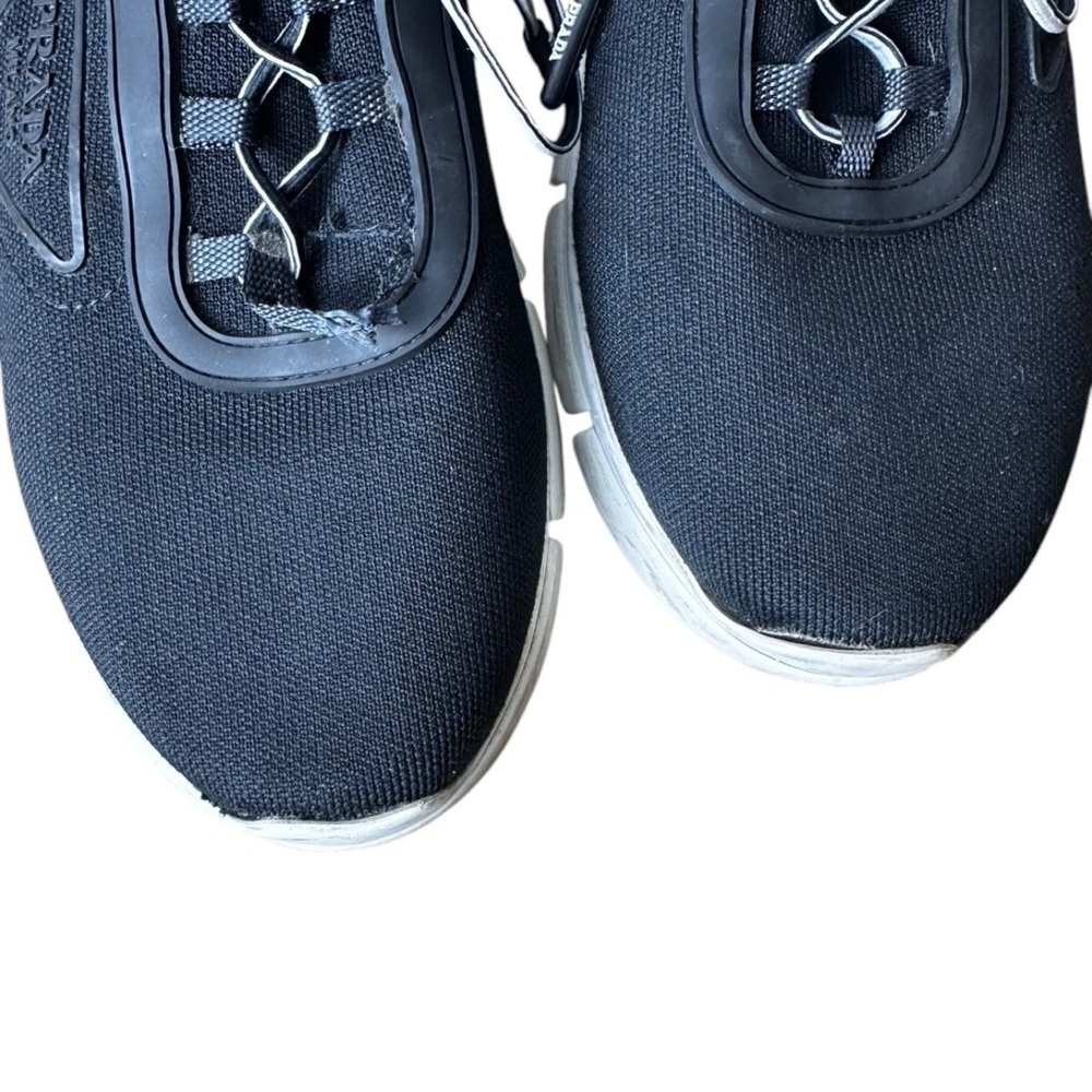 Prada Knit Lace Up Black Trainer Sneakers Shoes Black White Size 38.5 8.5 - Picture 10 of 13